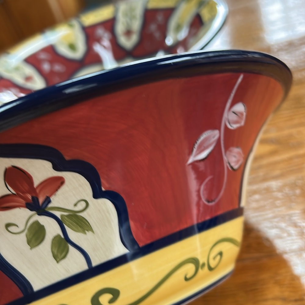 Pier 1 earthenware 11” salad/serving bowl in retired Vallarta pattern. - Picture 5 of 13